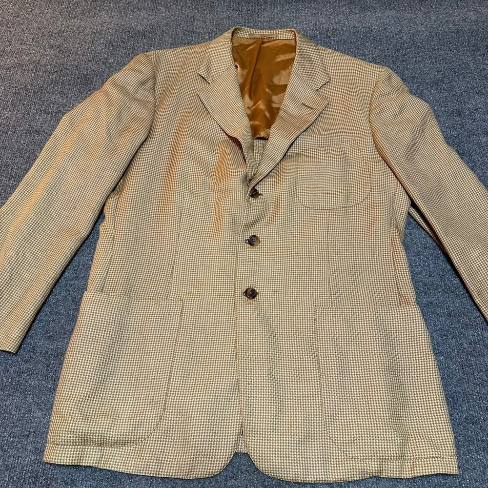 Ralph Lauren Purple Label Camel Hair Silk Houndstooth Blazer Made in England 42R